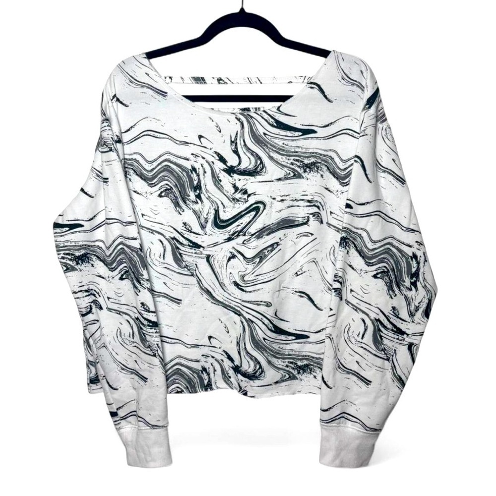 Flirtitude Active Marble Sweatshirt L Black White Open V Back Athleisure
